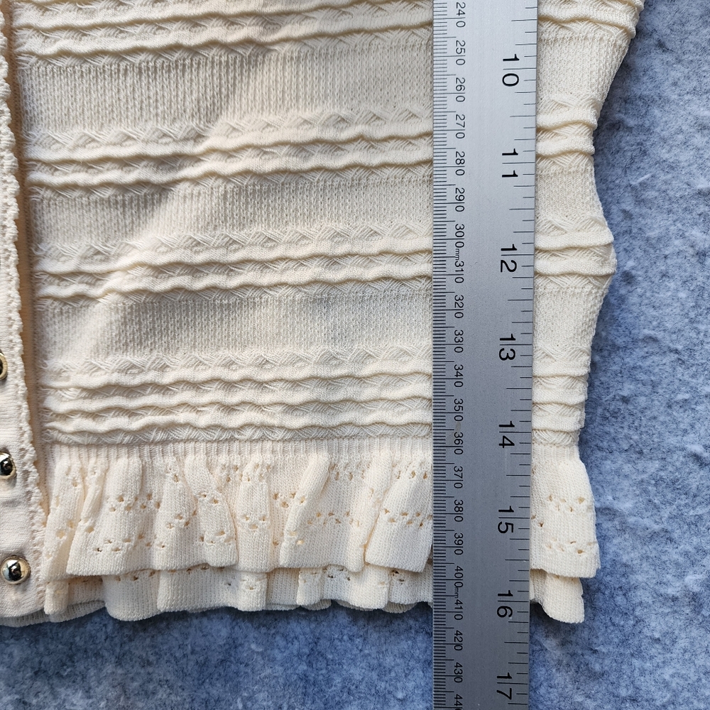 Sandro Ruffled Knit Cardigan with Ruffle Hem In Cream - Picture 8 of 9